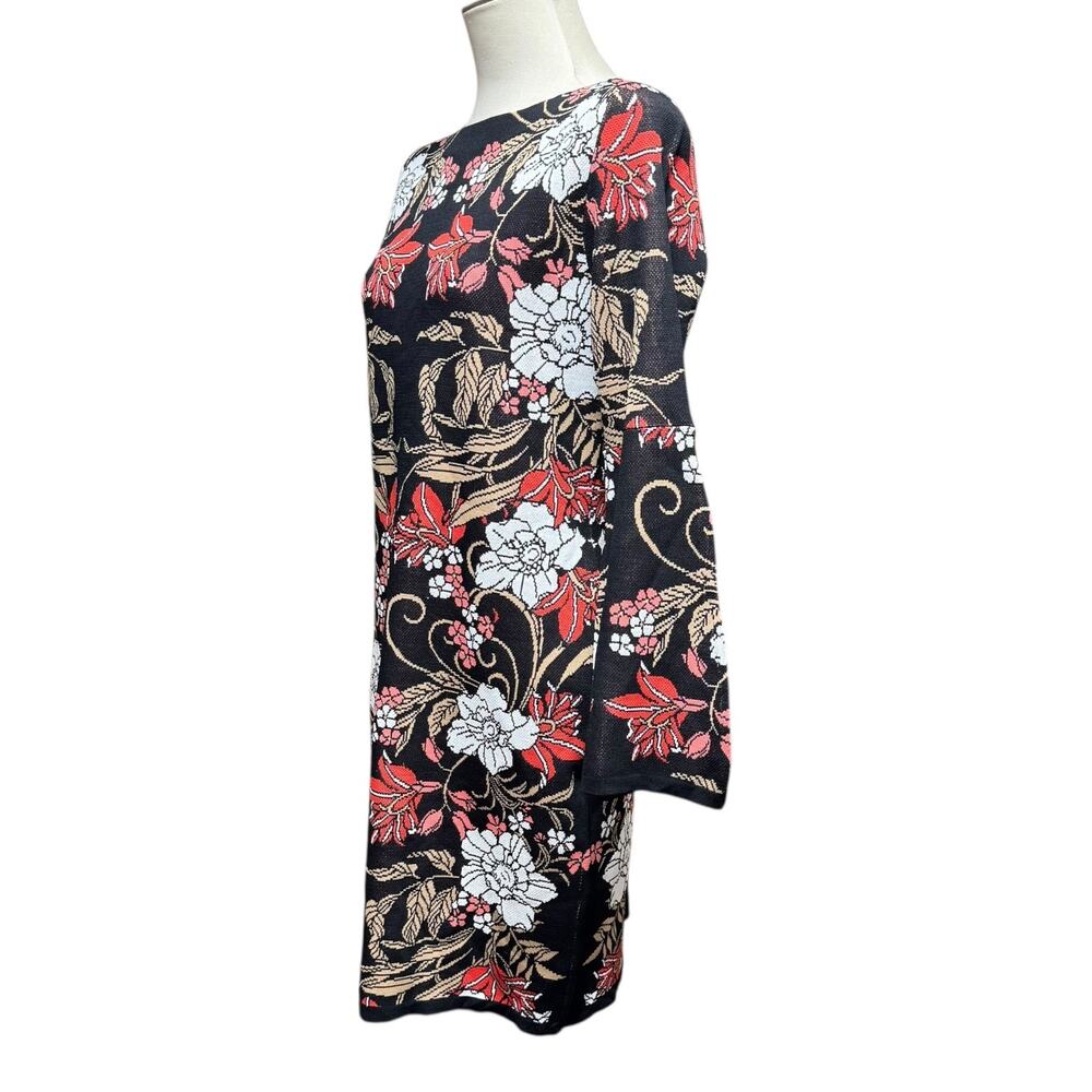 Boston Proper Mirrored Garden Print Intarsia Sweater Dress Brown Pink Medium - Picture 5 of 7